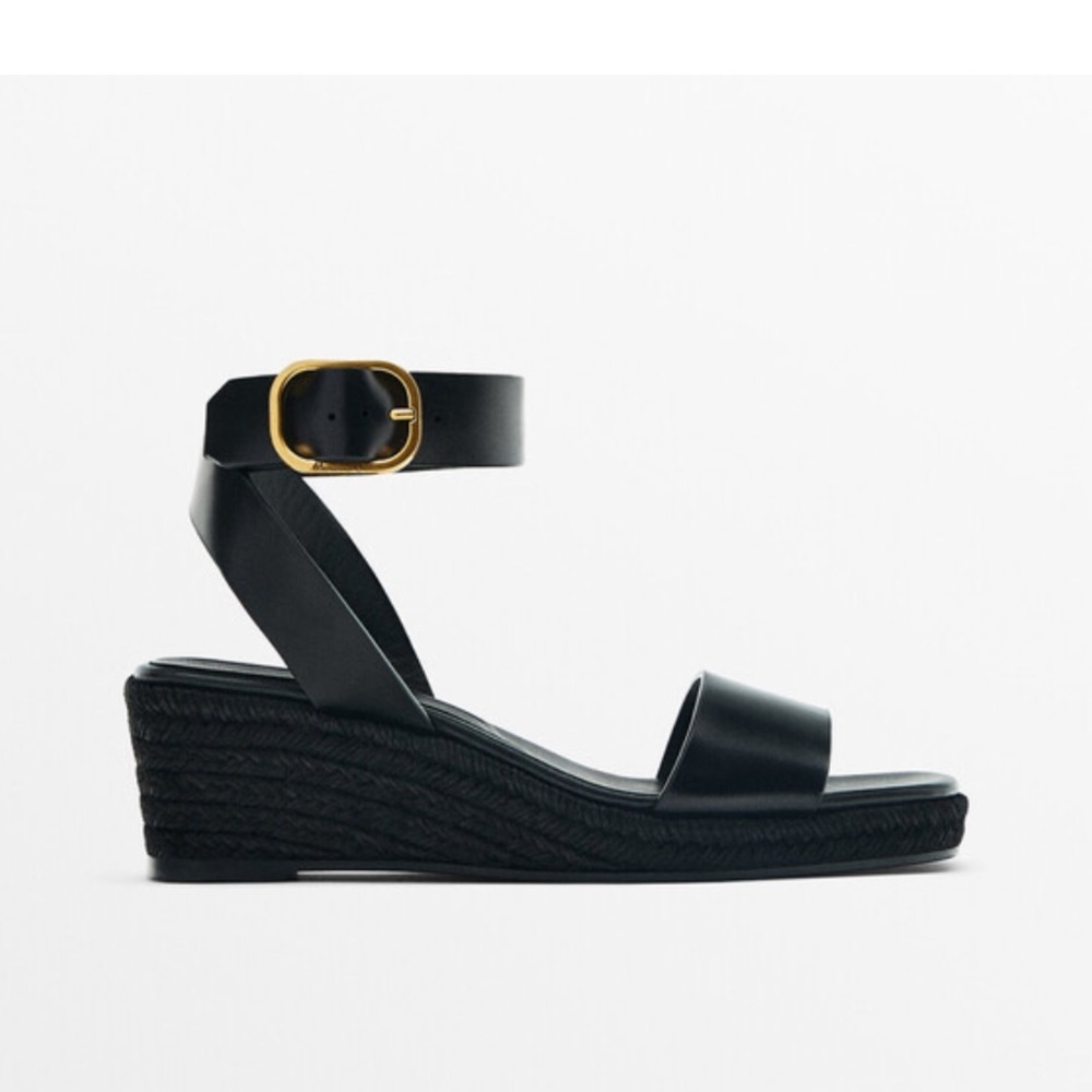 Massimo Dutti Jute Wedges NWT Elegant Black Wedge Sandals